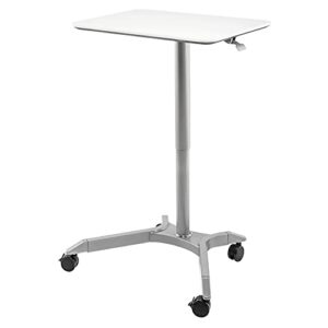 seville classics airlift height adjustable pneumatic laptop sit stand desk mobile rolling cart computer workstation for home office, classroom, 28″ xl desktop (new model), white