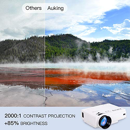 AuKing Projector, 2023 Upgraded Mini Projector, 7500 lumens Multimedia Home Theater Video Projector, Compatible with Full HD 1080P HDMI, USB, VGA, AV, Smartphone, Pad, TV Box, Laptop