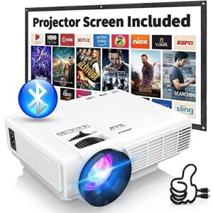 2023 upgraded mini projector with bluetooth and projector screen, full hd 1080p supported portable video-projector, home theater movie projector compatible with hdmi,vga,usb,av,laptop,smartphone