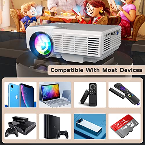 2023 Upgraded Mini Projector with Bluetooth and Projector Screen, Full HD 1080P Supported Portable Video-Projector, Home Theater Movie Projector Compatible with HDMI,VGA,USB,AV,Laptop,Smartphone