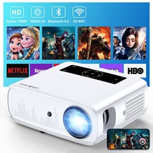 groview projector, 15000lux 490ansi native 1080p wifi bluetooth projector, 300” video projector, supports 4k & zoom, 5g sync, compatible with hdmi usb/ av/ smartphone/ pad/ laptop/ dvd/ tv stick/ ps5