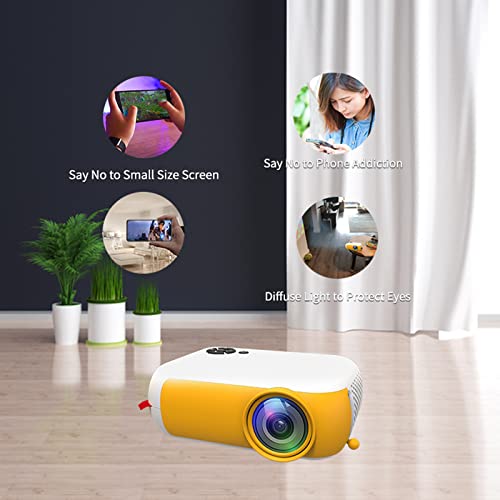 WiFi Blue-Tooth Projector, Native 1080P HD Projector 14-100 inch Projection Screen Home Video Projector, Portable Wireless Projector Compatible with Computer/Mobile Phone/Tablet/USB Flash (Yellow)