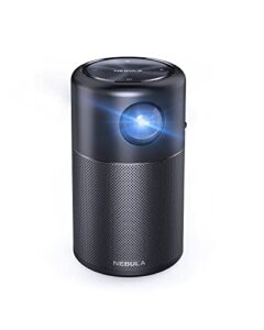 anker nebula capsule, smart wi-fi mini projector, 100 ansi lumen portable projector, 360° speaker, movie projector, 100 inch picture, 4hr video playtime for inside and outside, watch anywhere