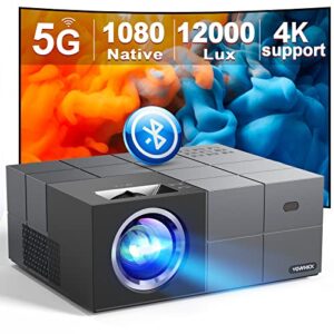 native 1080p 5g wifi bluetooth projector 4k support, 12000l yowhick outdoor movie projector with screen and 300″ display, video projector compatible w/ios/android/win/tv/ps5, grey