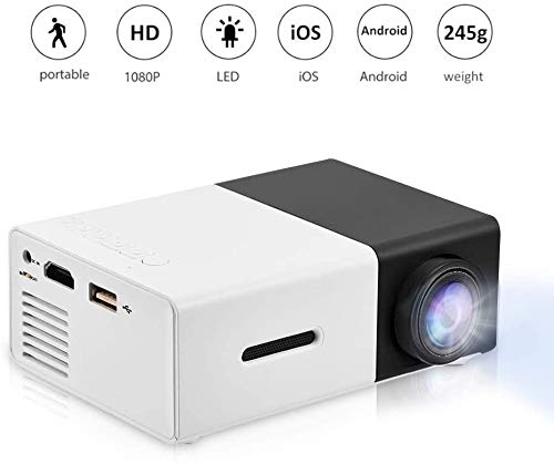 Mini Projector Portable 1080P LED Video Projector Home Cinema Theater Movie projectors Support Laptop PC Smartphone HDMI Input Great Gift Pocket Projector for Party and Camping(Black)