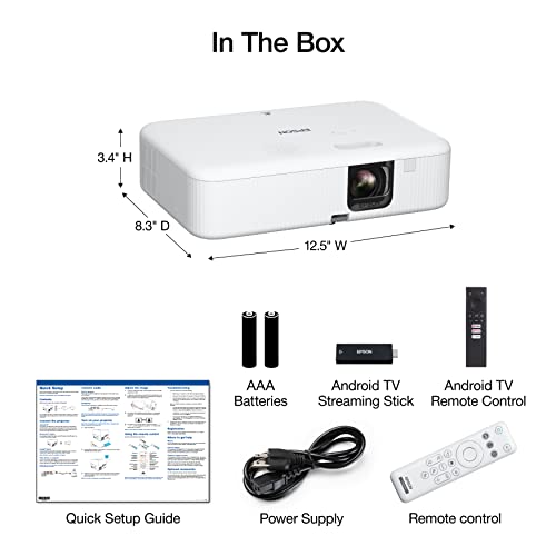 2022 New Upgrade Epson EpiqVision Flex CO-FH02 Full HD 1080p Smart Streaming Portable Projector, 3-Chip 3LCD, 3,000 Lumen Color/White Brightness, Android TV, Bluetooth, 5W Speaker, Home Entertainment