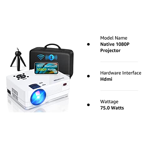 Native 1080P Projector with WiFi and Two-Way Bluetooth, Full HD Movie Projector for Outdoor Movies, 300" Display Projector 4k Home Theater, Compatible with iOS/Android/PC/XBox/PS4/TV Stick/HDMI/USB