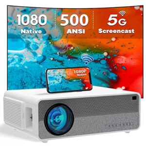 anxonit native 1080p projector, 500 ansi lumens fhd video projector, 5g wifi screencast, dual 8w speakers with bluetooth, 300″ screen home theater,compatiable with android/ios