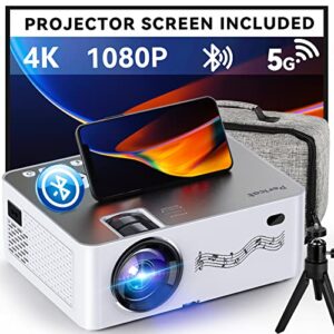 projector with wifi and bluetooth , 5g wifi, native 1080p/12000l video projector with screen, 4k support outdoor projector, 350” display phone projector with carry bag for iphone,tv stick, mac