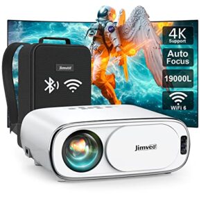 [auto-focus] projector with wifi 6 and bluetooth:jimveo 490 ansi 19000l native 1080p outdoor movie projector 4k support,auto 6d keystone&50% zoom,portable smart home led video projector for phone/pc