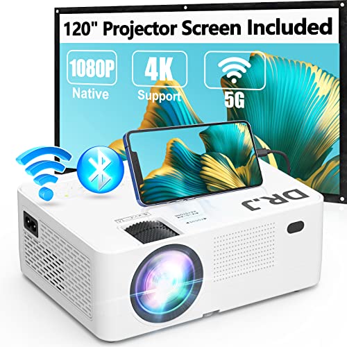 5G WiFi Bluetooth Projector, Full HD Native 1080P Projector 9500Lumens with Wireless Mirroring Screen, Compatible with TV Stick/HDMI/DVD Player/AV for Theater Movies [120" Projector Screen Included]