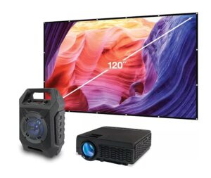 pop-up movie theater kit with projector bt speaker and screen 1080i 120” hdmi