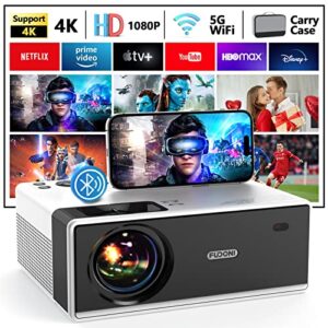 fudoni projector with 5g wifi and bluetooth, 2023 upgraded portable movie outdoor 1080p full hd 400 ansi lumen projector 4k supported, home theater media video projector for phone/pc/usb/tv stick/ps5