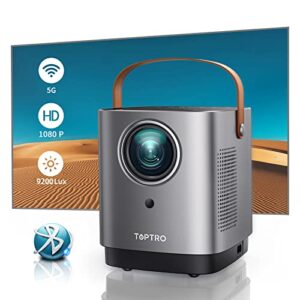 5g wifi bluetooth projector, toptro tr23 outdoor projector 1080p supported 9200 lumen, mini projector with 360 degree surround sound, dust-proof, projector compatible with tv stick, ios, android, ps5