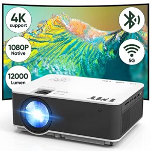 tmy native 1080p projector with 5g wifi and bluetooth 5.1, 320ansi 4k supported mini projector, portable projector compatible with tv stick/phone/pc/dvd/hdmi/av/usb/sd, outdoor movie projector