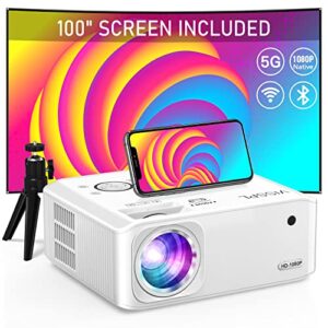 projector with wifi and bluetooth, 6d/4p keystone 480 ansi visspl 5g native 1080p projector 4k supported, 50% zoom outdoor movie projector for ios & android phone, laptop, hdmi, usb, tv box
