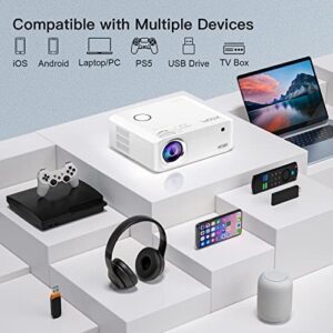 Projector with WiFi and Bluetooth, 6D/4P Keystone 480 ANSI VISSPL 5G Native 1080P Projector 4K Supported, 50% Zoom Outdoor Movie Projector for iOS & Android Phone, Laptop, HDMI, USB, TV Box