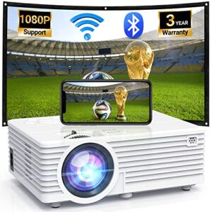 2023 updated video projector with wifi and bluetooth, full hd 1080p supported home movie projector, portable outdoor home theater compatible with hdmi, usb, tv stick, smartphone, laptop