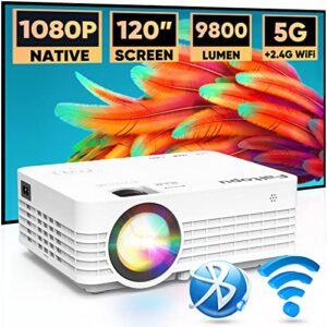 native 1080p 5g wifi bluetooth projector, faltopu 9800lumen [120” screen included] 300ansi outdoor mini movie projector with wifi and bluetooth, compatible with ios/android, tv stick, hdmi