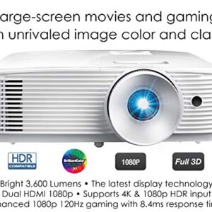 Optoma HD28HDR 1080p Home Theater Projector for Gaming and Movies | Support for 4K Input | HDR Compatible | 120Hz refresh rate | Enhanced Gaming Mode, 8.4ms Response Time | High-Bright 3600 lumens