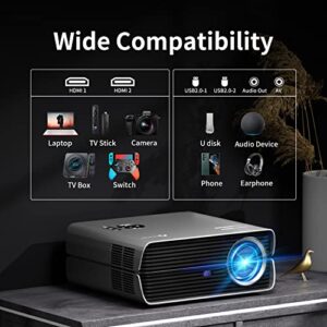 Projector with WiFi and Bluetooth, ASAKUKI Native 1080P 4K Support 450 ANSI Outdoor Movie Proyector, Indoor Home Theater Video Projector w/Portable Bag, Compatible with TV Stick/Phone/iPhone/Laptop