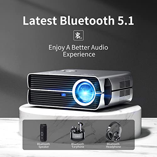 Projector with WiFi and Bluetooth, ASAKUKI Native 1080P 4K Support 450 ANSI Outdoor Movie Proyector, Indoor Home Theater Video Projector w/Portable Bag, Compatible with TV Stick/Phone/iPhone/Laptop