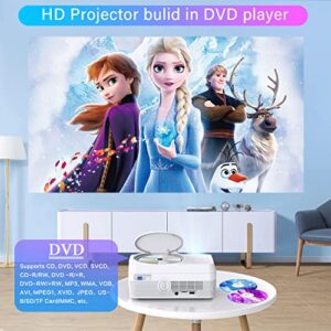 Dxyiitoo Full HD Bluetooth Projector Built in DVD Player 1080P Supported, LCD Technology Portable Mini DVD Projector Home Theater