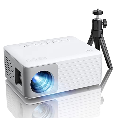 Mini WiFi Projector, AKIYO 2023 Upgraded Bluetooth Portable Projector 5500 Lumens 1080P Supported, 55000 Hours LED Video Projector Compatible with iOS Android HDMI USB TV Stick PC (Tripod Included)