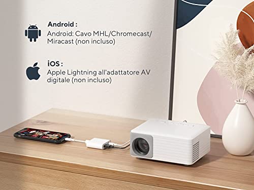 Mini WiFi Projector, AKIYO 2023 Upgraded Bluetooth Portable Projector 5500 Lumens 1080P Supported, 55000 Hours LED Video Projector Compatible with iOS Android HDMI USB TV Stick PC (Tripod Included)