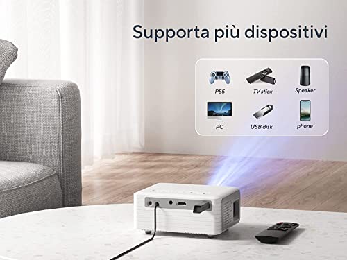 Mini WiFi Projector, AKIYO 2023 Upgraded Bluetooth Portable Projector 5500 Lumens 1080P Supported, 55000 Hours LED Video Projector Compatible with iOS Android HDMI USB TV Stick PC (Tripod Included)