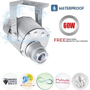 AHWZ 60W LED Logo GOBO Projector Outdoor IP65 Waterproof Including Free Custom Glass GOBO to Project Image,Silver