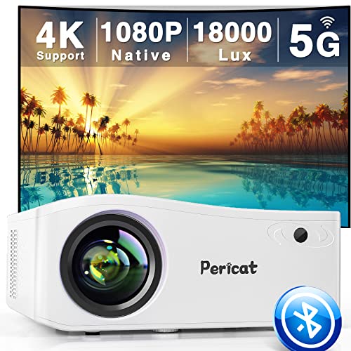 5G WiFi Bluetooth Projector, Native 1080P Outdoor Movie Projector with 350" Display, 18000L Home Theater Video Projector 4K Supported, LED Video Projector Compatible with TV Stick, Phone/PC