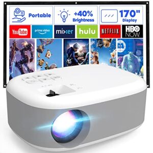 mini projector, portable projector for iphone, full hd 1080p supported movie projector, portable video projector compatible with tv stick, phone, hdmi, usb, tf