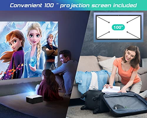 TMY Projector with WiFi and Bluetooth, Native 1080P 5G WiFi Outdoor Projector with 100" screen, 4K Supported Portable Projector, Compatible with iOS/Android/PC/TV Stick/HDMI/AV/USB, Indoor Outdoor Use