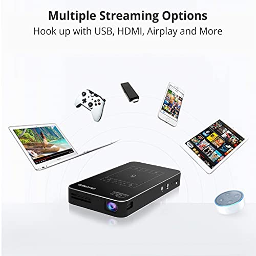 AKASO WT50 Mini Pocket Pico Projector, 1080P HD Video DLP Portable Projector with Android System, WIFi, Wireless Screen Sharing, Trackpad Design, Pocket Sized Home Theater Projector for iPhone Android