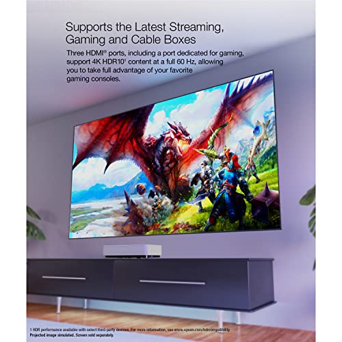 2022 New Upgrade Epson EpiqVision Ultra LS800 Ultra Short Throw 3-Chip 3LCD Smart Streaming Laser Projector, 4,000 Lumens, 4K PRO-UHD, HDR, 150", Android TV, 2.1ch Yamaha Built-in Speakers - White