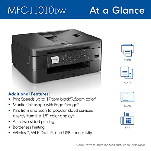 Brother MFC-J1010DW Wireless Color Inkjet All-in-One Printer with Mobile Device and Duplex Printing, Refresh Subscription and Amazon Dash Replenishment Ready