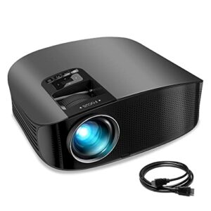 projector, goodee 2023 dolby native 1080p video projector, 9500l outdoor movie projector, 230″ supported home projector, compatible with fire tv stick, ps4, hdmi, vga, av and usb, black (yg600)