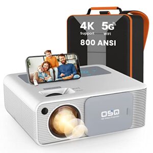 5g wifi 1080p projector 4k supported – osq 800 ansi hd outdoor movie with bluetooth, 4p & ±50° keystone, zoom 50%, 300” home cinema video support ppt, ps4, tv stick, laptop, phone, white (o-410)