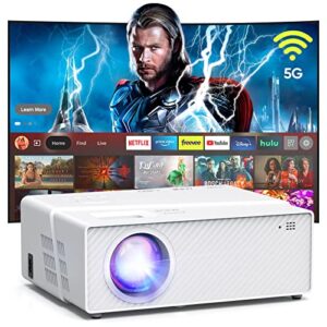 5g wifi projector with screen, 400 ansi real native 1080p 4k outdoor projector for theater movies, synchronize smartphone, compatible w/ tv stick/hdmi/ps4/console [120” screen included]
