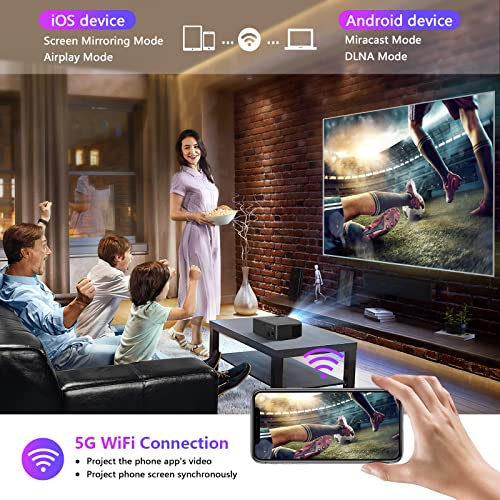 Native 1080P 5G WiFi Bluetooth Projector, AILESSOM 20000LM 450" Display Support 4K Movie Projector, High Brightness for Home Theater and Business, Compatible with iOS/Android/TV Stick/PS4/HDMI/USB/PPT