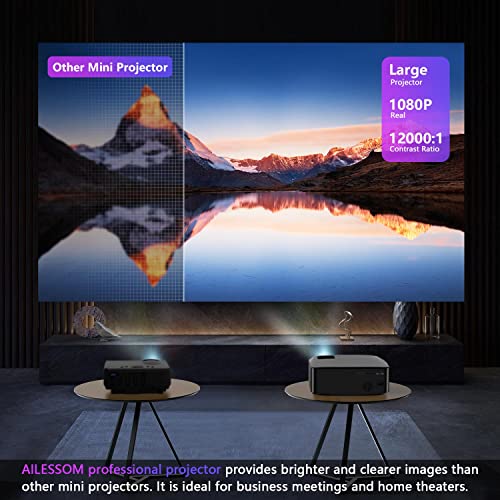 Native 1080P 5G WiFi Bluetooth Projector, AILESSOM 20000LM 450" Display Support 4K Movie Projector, High Brightness for Home Theater and Business, Compatible with iOS/Android/TV Stick/PS4/HDMI/USB/PPT