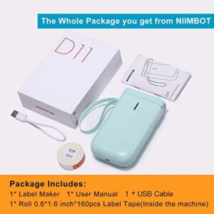 NIIMBOT Label Maker Machine Tape Included D11 Portable Wireless Connection Label Printer Multiple Templates Available for Phone Pad Easy to Use Office Home Organization USB Rechargeable (Green)