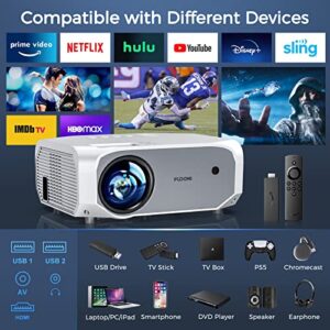 FUDONI Projector with 5G WiFi and Bluetooth, 10000L Native 1080P Portable Outdoor Video Projector 4K Supported, Home Theater Movie Projector with Screen for Phone/PC/TV Stick/PS5