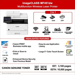 Canon imageCLASS MF451dw All-in-One Wireless Monochrome Laser Printer | Print, Copy, & Scan| 5" inch Color Touch LCD