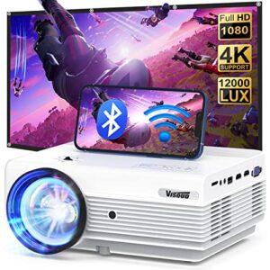 Projector with WiFi and Bluetooth, Native 1080P/12000 Lumen Outdoor Movie Projector with 120‘’ Screen, 4K & 300'' Display Support, Phone Video Projector Compatible with iOS/Android/TV Stick /Win/PS5