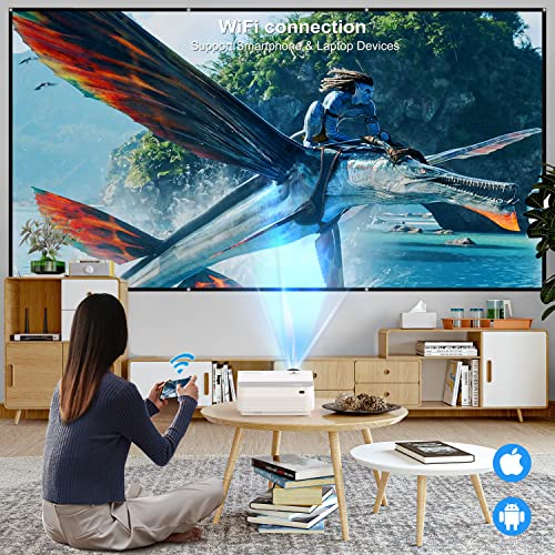 Projector with WiFi and Bluetooth, Native 1080P/12000 Lumen Outdoor Movie Projector with 120‘’ Screen, 4K & 300'' Display Support, Phone Video Projector Compatible with iOS/Android/TV Stick /Win/PS5