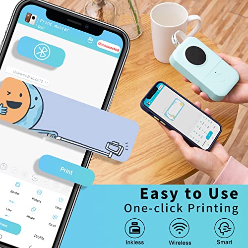 Phomemo D30 Label Maker Machine with Tape, Portable Bluetooth Label Printer, Small Smart Phone Handheld Sticker Mini Labeler Multiple Templates Font Icon Easy to Use Inkless Rechargeable F Office Home