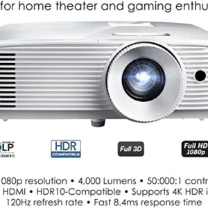 Optoma HD39HDRx High Brightness HDR 1080p Home Theater Projector | 120Hz Refresh Rate | 4,000 Lumens | Fast 8.4ms Response time with 120Hz | Easy Setup, 1.3X Zoom | 4K Input | Quiet 26 dB Operation