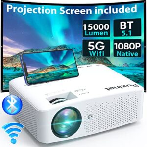 native 1080p 15000l 5g wifi bluetooth projector, 5g/2.4g wifi and bluetooth 5.1, 500ansi outdoor movie projector supports 4k, home theater compatible with hdmi, vga, usb, laptop, ios & android phone